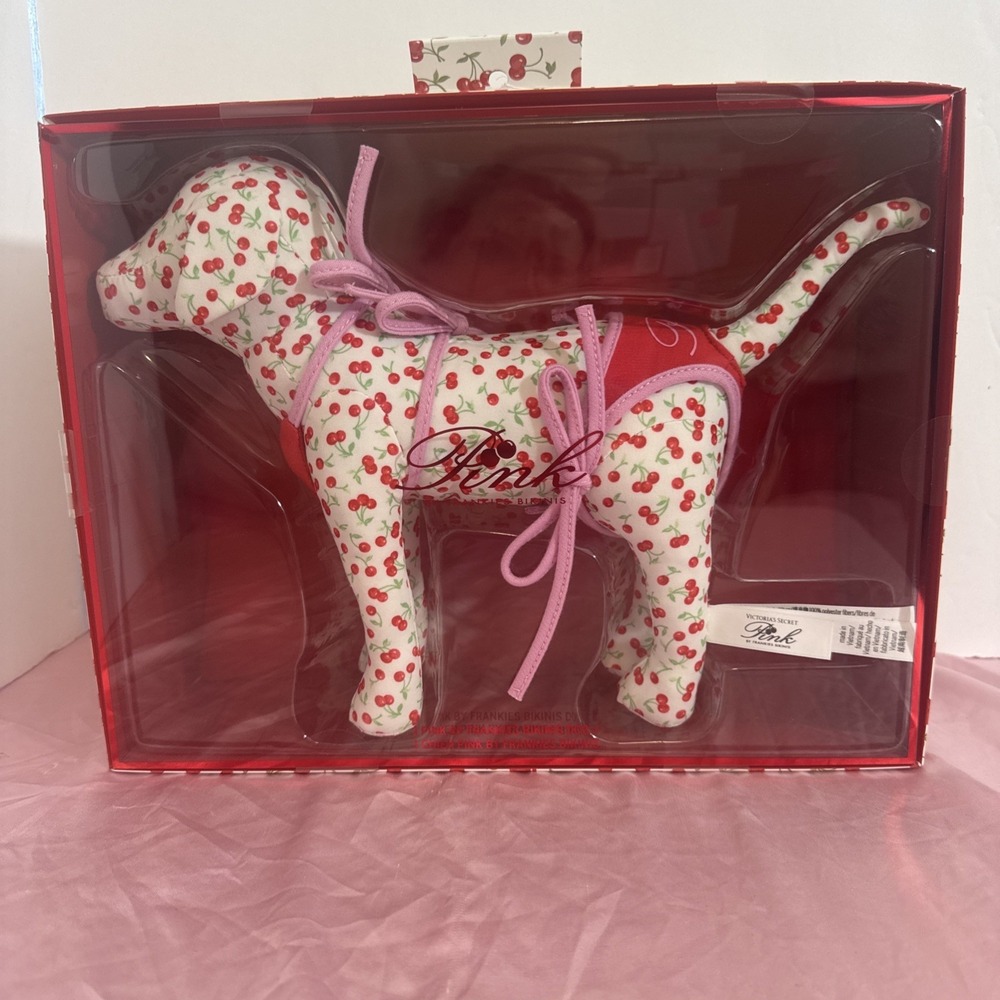 Victoria' Secret PINK X Frankies Bikinis Plush Large Dog Cherries 2026 NWT NIB - Picture 1 of 5